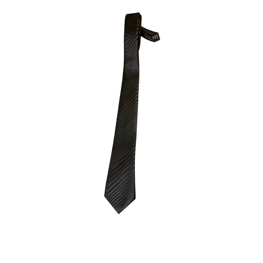 Little Black Tie Necktie One Size Black Ribbed Diagonal Stripe Pattern